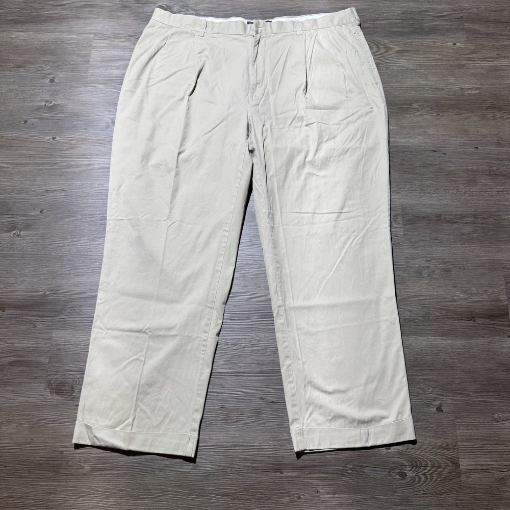 Polo Ralph Lauren Hammond Pant Men's 42x30 Khaki Pleated Cuffed 100% Cotton